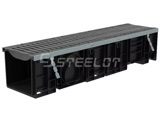 Лоток SteeProPlast DN200 H214 в сборе с усиливающей насадкой и решеткой чугунной, кл. Е600